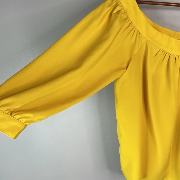 MAEVE Anthropologie Yana Off The Shoulder Top Mustard Yellow 3/4 Sleeves Silky S - Picture 5 of 13